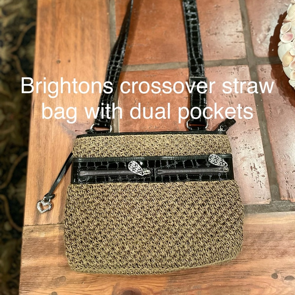 Brightons Alec crochet straw crossover purse